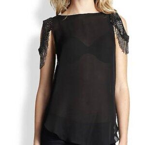 Haute Hippie Silk Crystal Cold-Shoulder Black Top Size Large